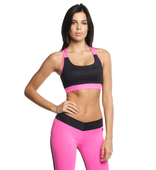 Топ спортивный черный с розовым Crossback