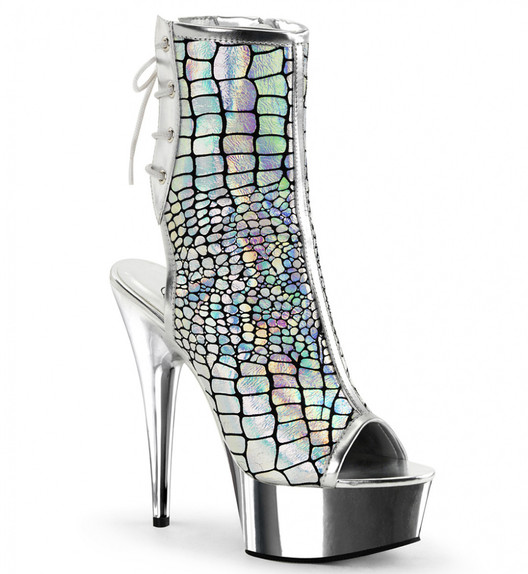 Ботильоны на платформе Pleaser серебряные DEL1018HG/SPU/SCH