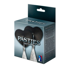 Пэстисы-сердечки черные с серебристыми кисточками