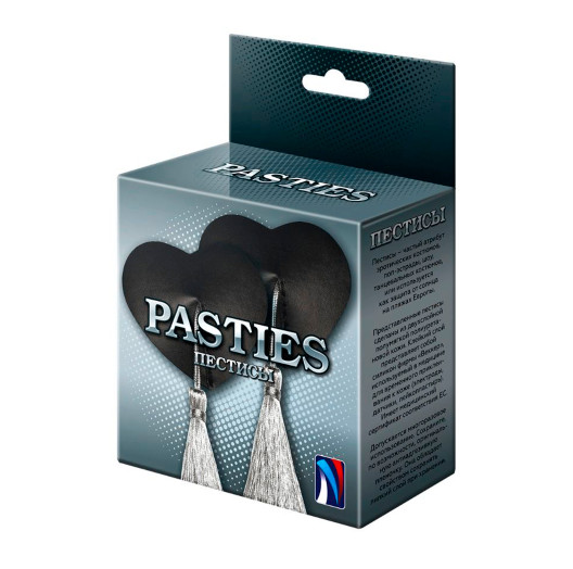 Пэстисы-сердечки черные с серебристыми кисточками