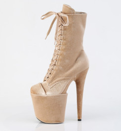 Ботильоны высокие на платформе Pleaser бежевые замшевые FLAM1045VEL/CR/M