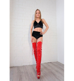 Краги-Ботфорты красные лаковые