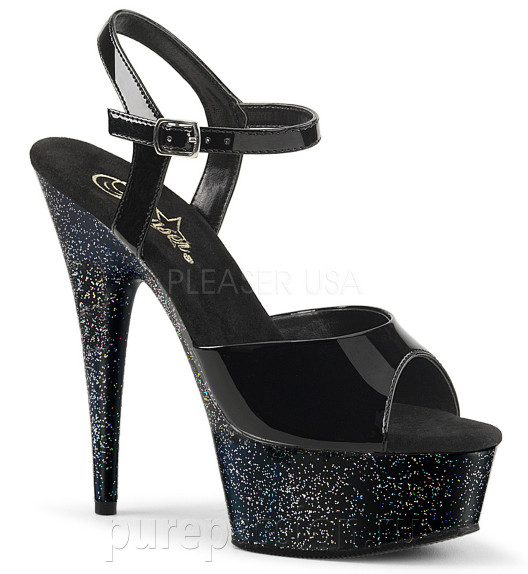 Туфли Pleaser черные с блестками DEL609MG/B/M