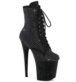 Ботильоны на платформе Pleaser черные со стразами FLAM1020RM/BFS-RS/M