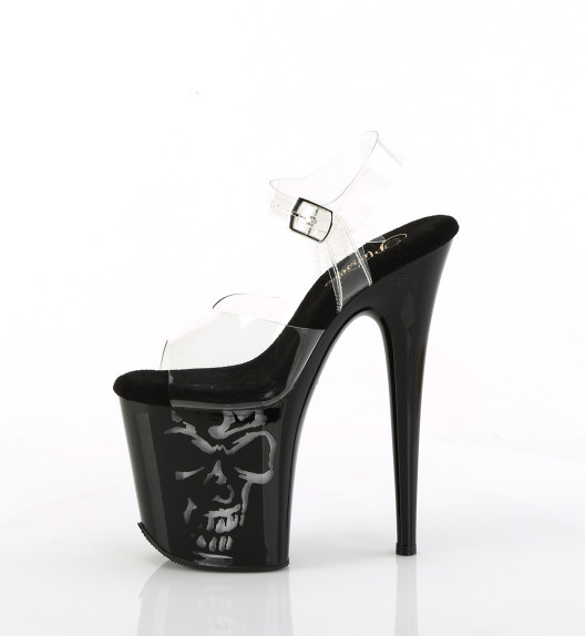 Стрипы Pleaser черные с черепом FLAM808NLSK/C/B-MC