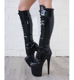 Краги до колена черные лаковые