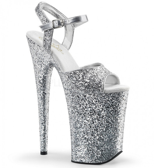 Босоножки Pleaser серебряные с блестками INF910LG/SG/M