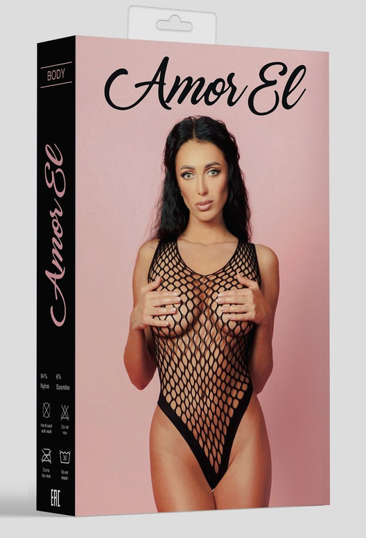 Боди черное в крупную сетку