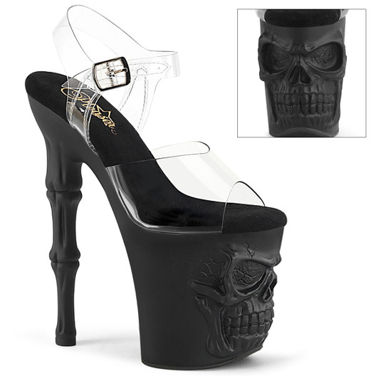 Стрипы тройки Pleaser черные с черепом RAPT808/C/B