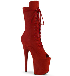 Ботильоны высокие на платформе Pleaser красные замшевые FLAM1051FS/RFS/M