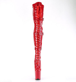 Ботфорты с ремнями на платформе Pleaser красные FLAM3028/R/M