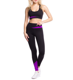 Лосины высокие черные с фиолетовым Vibe