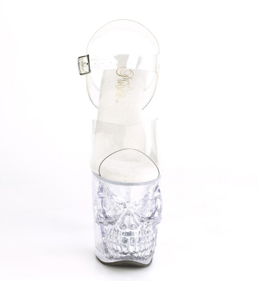 Босоножки на платформе Pleaser прозрачные с черепом RAPT808/C/M