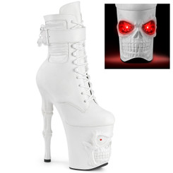Ботильоны на платформе тройки Pleaser белые с черепом RAPT1020STR-LT/WPU/M
