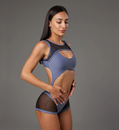 Комбинезон серый с черной сеткой Anela Polerina