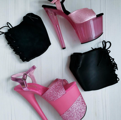 Защита на стрипы кожаная черная Lace