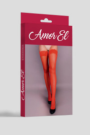 Чулки красные в мелкую сеточку с рисунком сзади