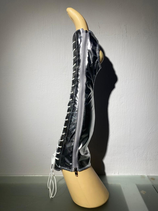 Краги до колена серебро