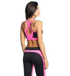 Топ спортивный черный с розовым Crossback