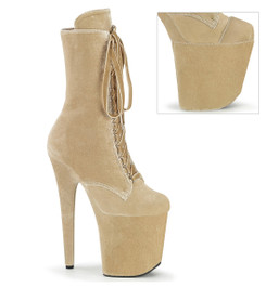 Ботильоны высокие на платформе Pleaser бежевые замшевые FLAM1045VEL/CR/M