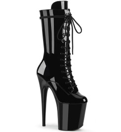 Ботильоны высокие на платформе Pleaser черные лаковые FLAM1050/B/M