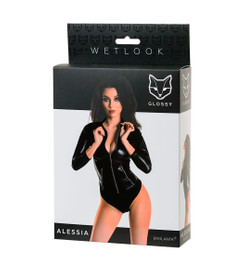 Боди черное Alessia с мокрым блеском 