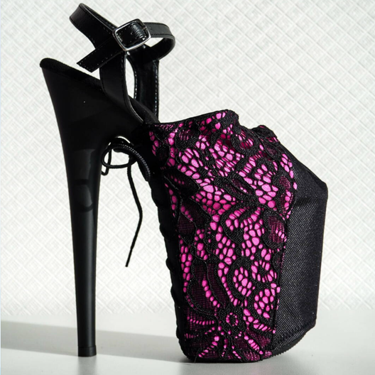 Защита на стрипы розовая с черным кружевом Lace