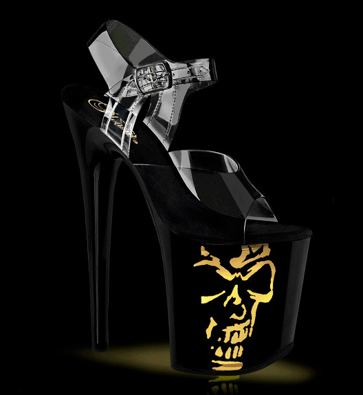 Стрипы Pleaser черные с черепом FLAM808NLSK/C/B-MC