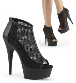 Ботильоны на платформе Pleaser черные кожаные DEL600-12/BPU/M