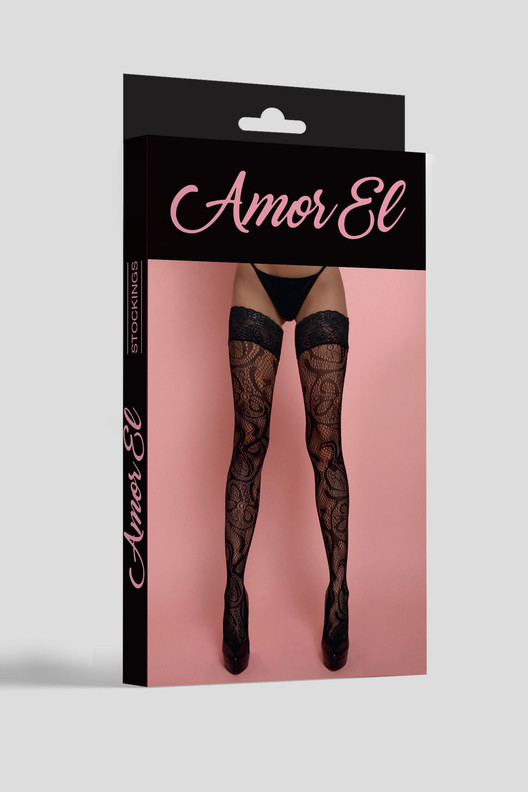 Чулки черные с крупным рисунком Amor El