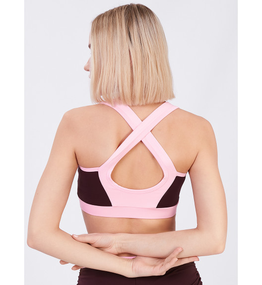 Топ спортивный бордо с нежно-розовым Crossback