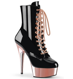 Ботильоны на платформе Pleaser черные с розовым золотом DEL1020/B/ROGLDCH