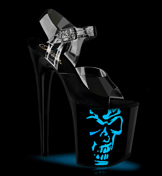 Стрипы Pleaser черные с черепом FLAM808NLSK/C/B-MC