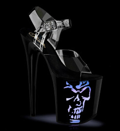 Стрипы Pleaser черные с черепом FLAM808NLSK/C/B-MC