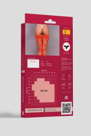 Чулки красные в мелкую сеточку с рисунком сзади