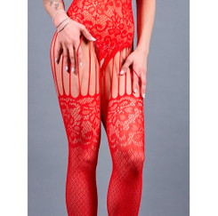 Боди-комбинезон красное с имитацией чулок