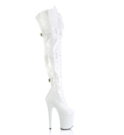 Ботфорты с ремнями на платформе Pleaser белые FLAM3028/W/M