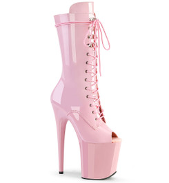 Ботильоны высокие на платформе Pleaser розовые лаковые FLAM1051/BP/M