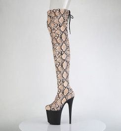 Ботфорты на платформе Pleaser коричневый питон FLAM3008SP-BT/T-BN/B