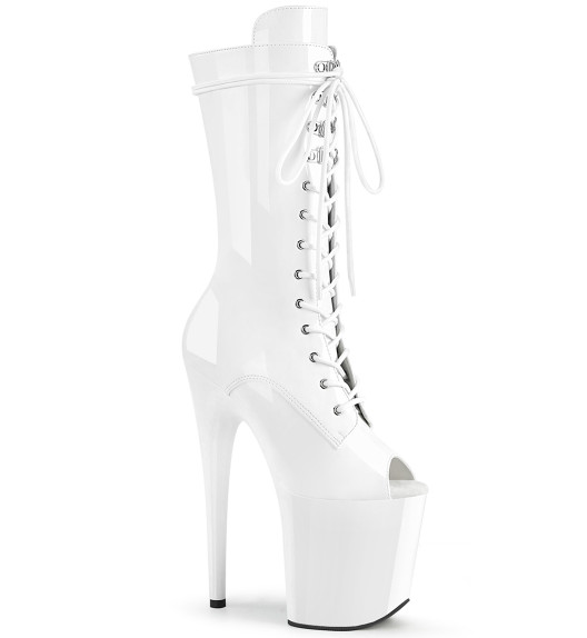 Ботильоны тройки высокие на платформе Pleaser белые FLAM1051/W/M