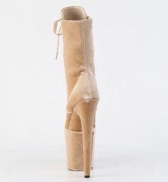 Ботильоны высокие на платформе Pleaser бежевые замшевые FLAM1045VEL/CR/M