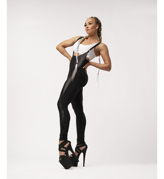 Комбинезон черный со вставками под кожу Flam I-Style