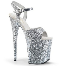 Босоножки Pleaser серебряные с блестками FLAM810LG/SG/M