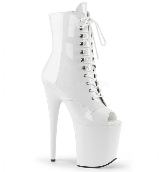 Ботильоны на платформе тройки Pleaser белые FLAM1021/W/M
