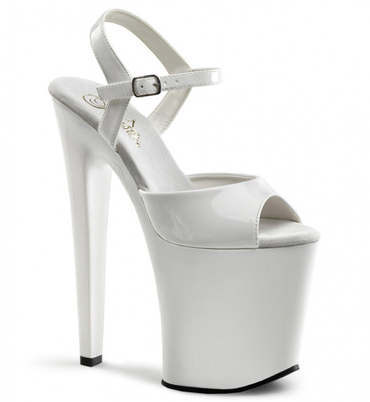 Босоножки Pleaser белые лаковые XTM809/W/M
