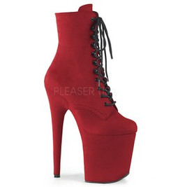Ботильоны на платформе тройки Pleaser красные замшевые FLAM1020FS/RFS/M
