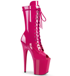 Ботильоны высокие на платформе Pleaser фуксия лаковые FLAM1051/HP/M