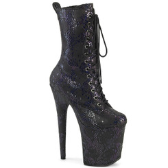 Ботильоны на платформе Pleaser черные принт змея FLAM1040SPF/BMFA/M