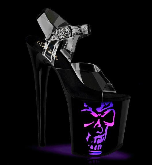 Стрипы Pleaser черные с черепом FLAM808NLSK/C/B-MC