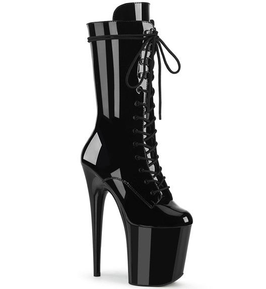 Ботильоны высокие на платформе Pleaser черные лаковые FLAM1050/B/M